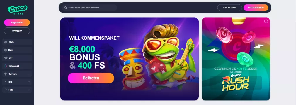 Crocoslots Casino – Willkommenspaket 8.000 € Bonus + 400 Freispiele jetzt sichern